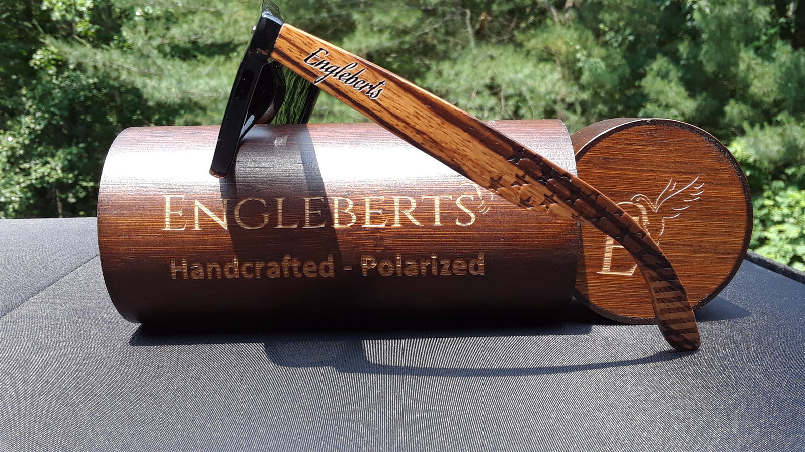 Zebrawood Sunglasses, Stars and Bars With Wooden Case, Polarized,