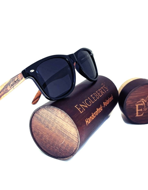 Load image into Gallery viewer, Zebrawood Sunglasses, Stars and Bars With Wooden Case, Polarized,
